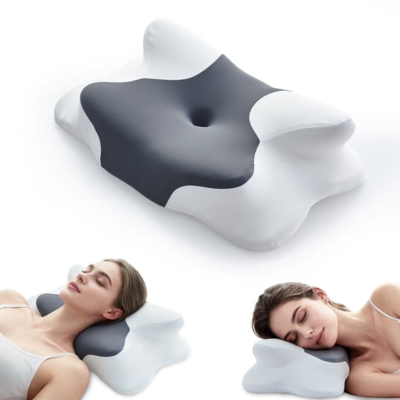 Cervical Pillow for Neck Pain Relief, Butterfly Memory Foam Pillow for Sleeping - Ergonomic Orthopedic Neck Support for Side Back Stomach Sleepers with Breathable Cover, Gray