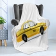 thumbnail image 4 of New York Taxi Soft Flannel Fleece Throw Blanket, Side View Design Illustration of Modern Style Checker Cab Art Print, Cozy Plush for Indoor and Outdoor Use, 60" x 80", White and Mustard, by Ambesonne, 4 of 5