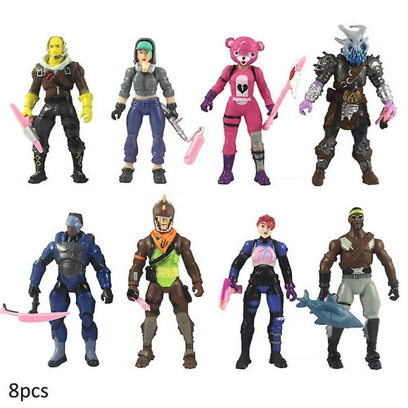 8 Pcs Fortnite Battle Royale Saison 8 Figurines d'Action avec Présentoir d'Armes Ensemble de Jeu Jouets Modèles Décorations de Gâteau Cadeaux pour Enfants-cihalo