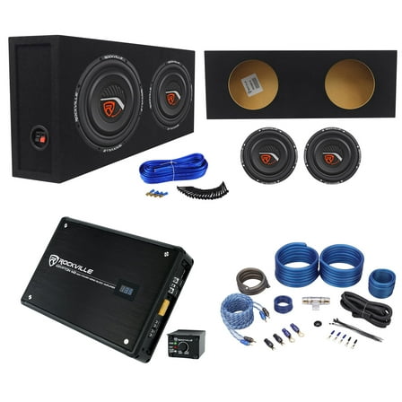 (2) Rockville W10T4-S2 10" Shallow Subwoofers Sealed Box Mono Amplifier Amp Kit