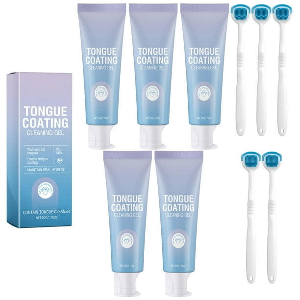 Gel limpiador de lengua con raspador. Kit de limpieza de lengua fácil de usar para eliminar la lengua blanca vellosa. Gel limpiador de lengua con cepillo limpiador. Gel para uñas.
