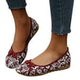 thumbnail image 3 of ZTTD Floral Print Button Decor Ballet Flats for Women Slip On Shallow Mouth Simple Single Shoes Casual Shoes Work Shoes Red, 3 of 9