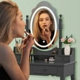 thumbnail image 3 of Vanity Desk with Mirror and Lights, Modern Vanity Makeup Table and Cushioned Stool Set with 4 Drawers, 3 Color Lighting Modes with Adjustable Brightness, Dressing Table Set for Bedroom (Black), 3 of 10