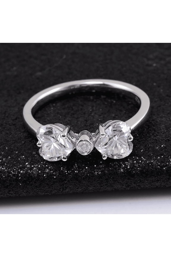 ry Pear Cut Excellent 2 Ct Diamond Ring For Women's - Silver 14K White Gold Plated Ring - Bow Tie Shape Ring - Round Solitaire with Heart Accent Rings for Women's - Proposal Rings