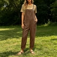 thumbnail image 7 of Fnooota Women's Overalls with Pockets, Casual Cotton Linen Adjustable Straps Loose Fit Summer Jumpsuits Brown Size L, 7 of 7