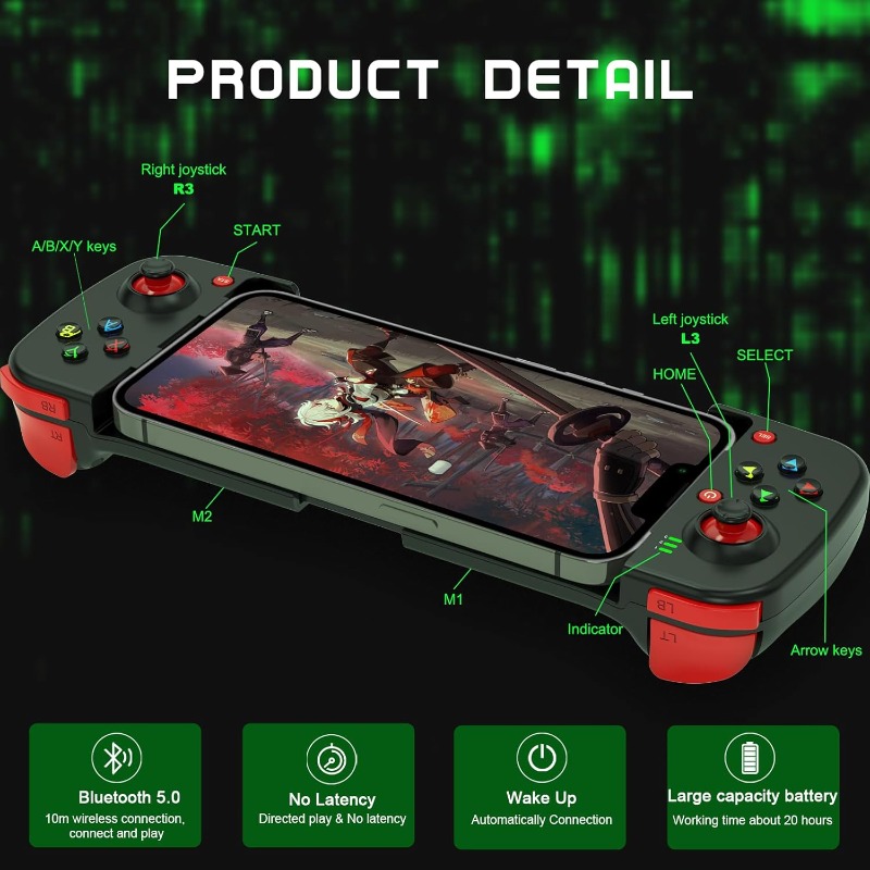 Phone Controller for iPhone/Android Support Phone Case, Mobile Gaming Controller with Ergonomic Design - Wireless Gamepad for Cloud Gaming & PS Remote Play