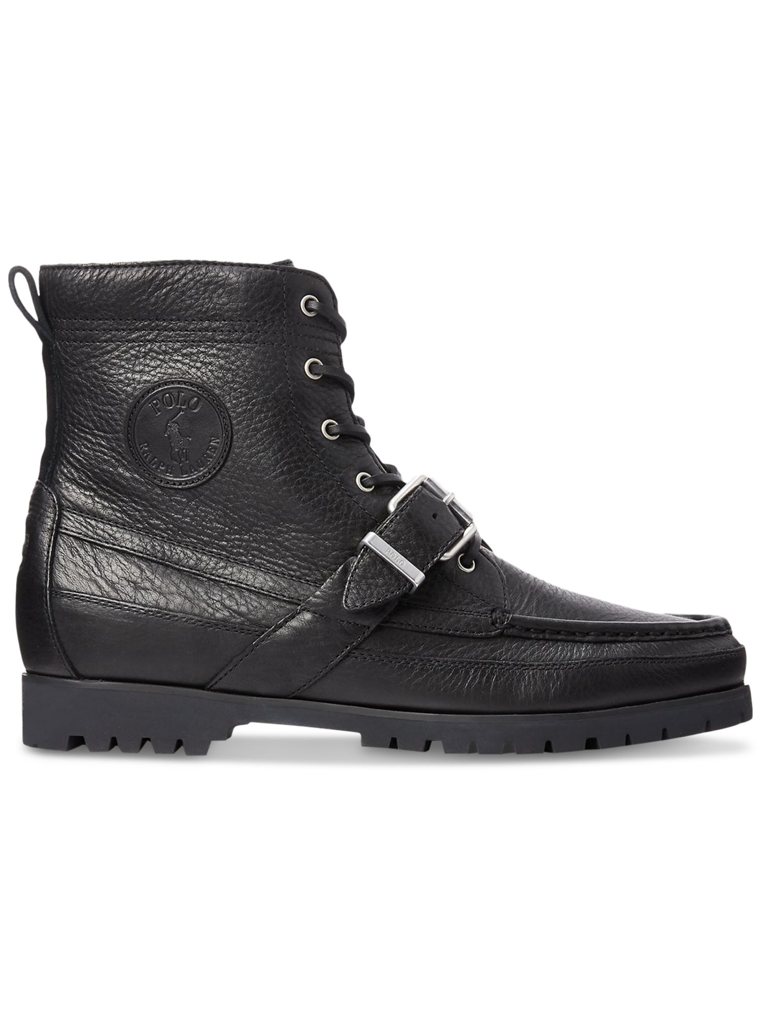 Polo Ralph Lauren Boots‎ Mens 7 Black Leather Ranger Lug Sole Rugged Buckle POLO RALPH LAUREN Mens Black Lug Sole Buckle Accent Ranger  main image 3