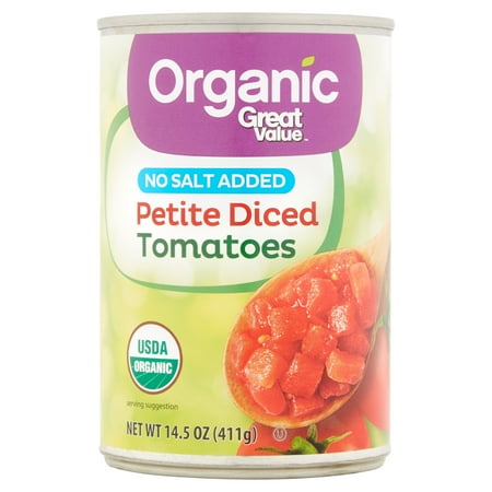 Organic Diced Tomatoes - Great Value Organic Petite Diced Tomatoes, No Salt Added, 14.5 oz
