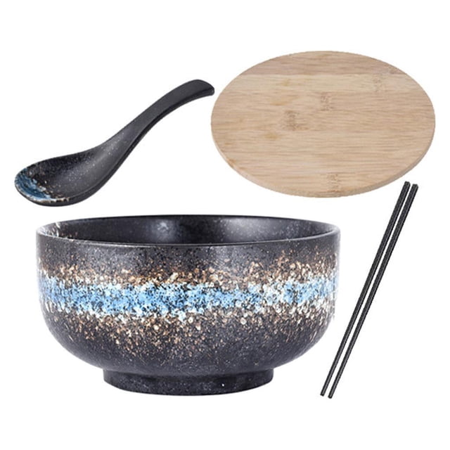 Ounissouiy Ceramic Japanese Ramen Bowl Large 1500 Lid with Spoon ml Bowl and Porcelain Mostrada