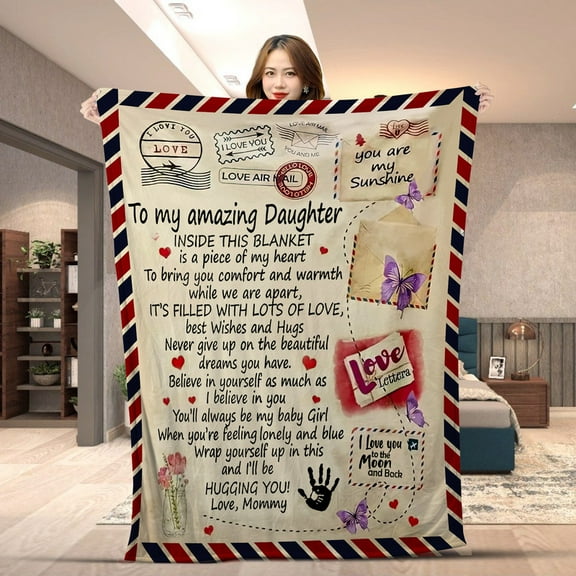 To My Daughter Blanket From Mom – Love Letter Style Fleece Throw – Emotional Gift For Daughter – Birthday, Graduation Or Thinking Of You Gift -60x80