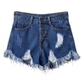 thumbnail image 2 of Aimik Comfy Women's High Waist Ripped Jean Shorts with Button Closure Frayed Distressed Denim Shorts Classic Summer Pants for Casual, 2 of 6