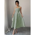 thumbnail image 4 of Mint Green Jacquard Halter Tie-Waist A-Line Midi Dress With Floral Texture, 4 of 6