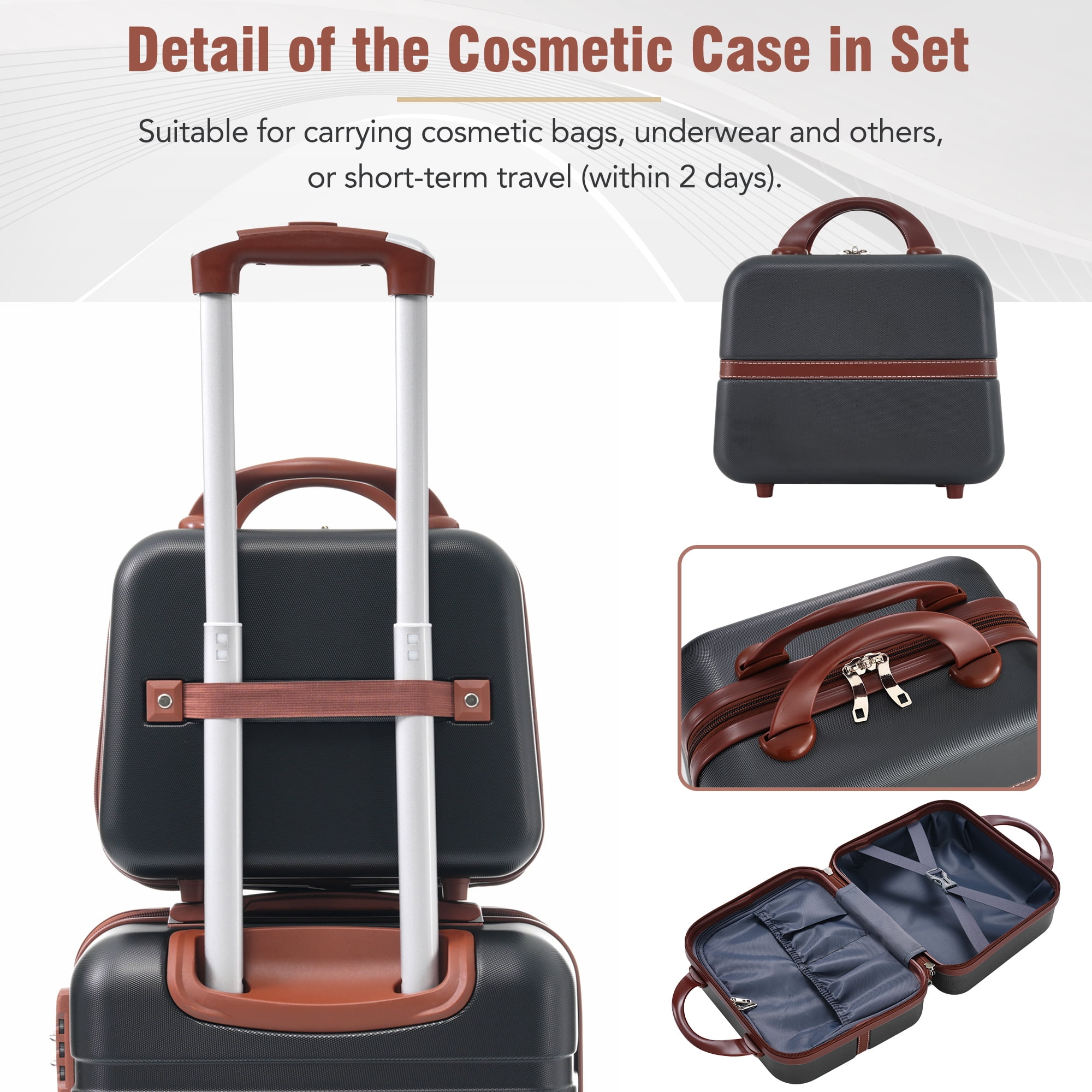 MAYEERTY 3-Piece Retro Hardshell Luggage Set with TSA Lock for Travel, 20"+24"Lightweight Suitcases & Cosmetic Case