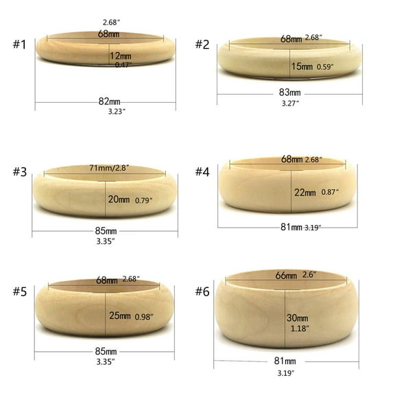 URTERYSER 6Pieces Unfinished Natural Untreated Plain Wooden 68mm(2.68") Round Bracelet for Jewelry Making Handmade Gifts Wood Color 1