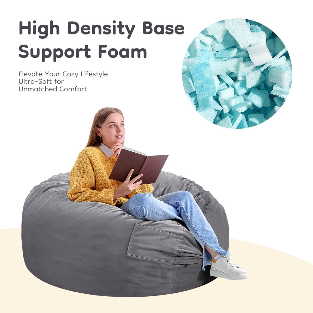 Bean Bag Chair, Oversized Beanbag for Adults, Kid, Comfy Refillable Single Sofa for Living Room, Bedroom, Dorm, Dark Gray