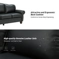 thumbnail image 6 of Genuine Leather 3 Seater Sofa with Rolled Arms Nailhead Trims Solid Wooden Legs Living Room Reading Black, 6 of 8
