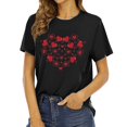 thumbnail image 2 of T-shirts à Col Rond pour Femmes Manches Courtes Mode Imprimé Cœur T-Shirt Ample Léger Confortable Doux Chandail Tenues Noir m, 2 of 4