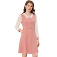 thumbnail image 1 of Vestido Midi Elegante Con color De Contraste Y Cuello En V de Manga Larga Para Mujer Rosa M, 1 of 5