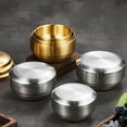 thumbnail image 4 of Xiao Hua stainless steel rice bowl with lid, not fragile. A circular metal bowl can keep rice or soup warm. Double layer stainless steel heat-resistant rice bowl, 600ml, 1 piece, silver, 4 of 4