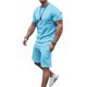 thumbnail image 2 of TRKIYQC Ropa casual de verano para hombre, camiseta de manga corta de color sólido + pantalones cortos con cordón de cintura elástica, conjunto de chándal de 2 piezas TRKIYQC moda, 2 of 4