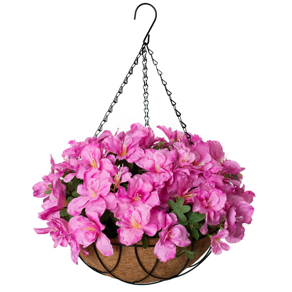 INXUGAO Artificial Flowers Hanging Basket for Outdoor Indoor , Fake Hanging Plant Silk Azalea in