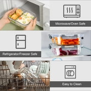 8 Pcs Glass Food Storage Containers with Lids, 2 & 3 Compartment Glass Airtight Meal Prep Containers (4 Containers & 4 Lids), Oven & Freezer Safe, Leak Proof - Grey