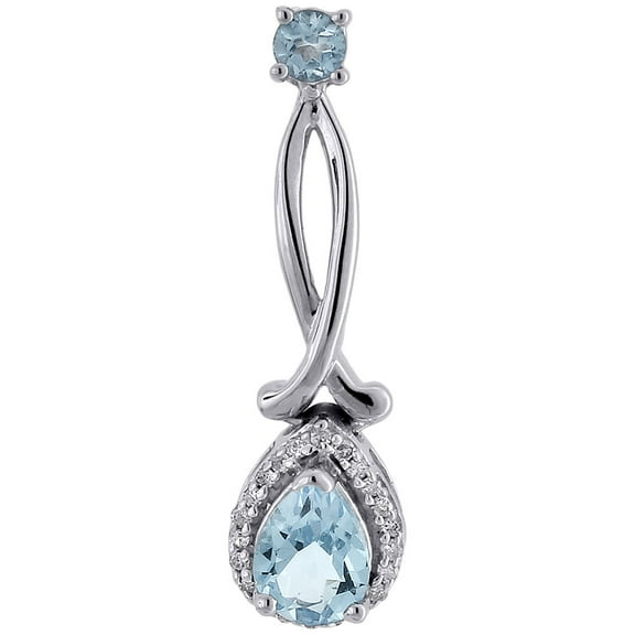 Diamond Pendant Teardrop White Gold Created Blue Topaz Charm 1.04 CT.