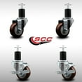 thumbnail image 2 of 3 Inch SS Maroon Poly Wheel Swivel 1-3/4 Inch Expanding Stem Caster Set 2 Brakes, 2 of 2