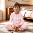 thumbnail image 6 of THDHVS Toddler Outfits for Girls,Unisex Kids Plaid Round Neck Long Sleeve Top Pants Thermal Underwear Pajama Spring Summer 2 Piece,Girls' Clothing Sets Pink 3-4 Years, 6 of 7