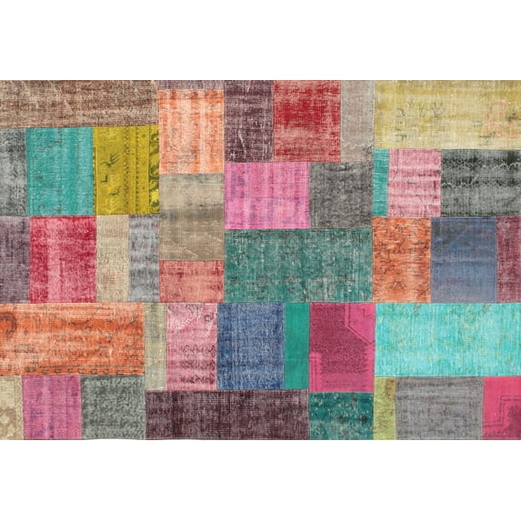 Ahgly Company Indoor Rectangle Contemporary Cherry Red Patchwork Area Rugs, 2' x 5'