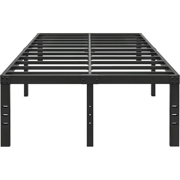 18 Inch Metal Cal King Size Bed Frame No Box Spring Needed - Easy Assembly Heavy Duty Noise Free Narrow Bedframes - Double Black Basic Steel Slats Platform with Storage