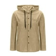 thumbnail image 5 of Women's Corduroy Hooded Shacket Button Front Long Sleeve Casual Oversized Jacket with Pockets Beige S, 5 of 8