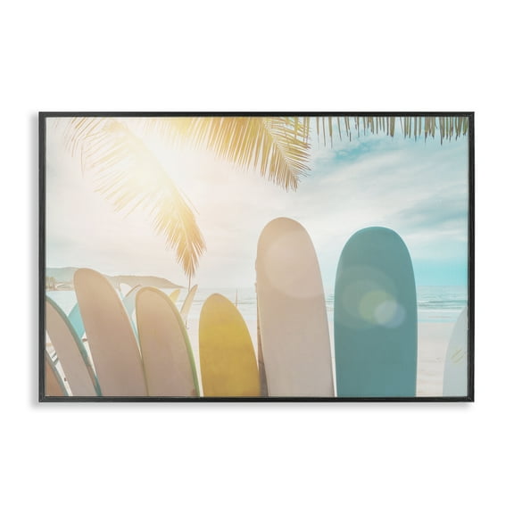 Stupell Industries Sunny Beach Surfboards Sports Photography Black Framed Art Print Wall Art, 18 x 12