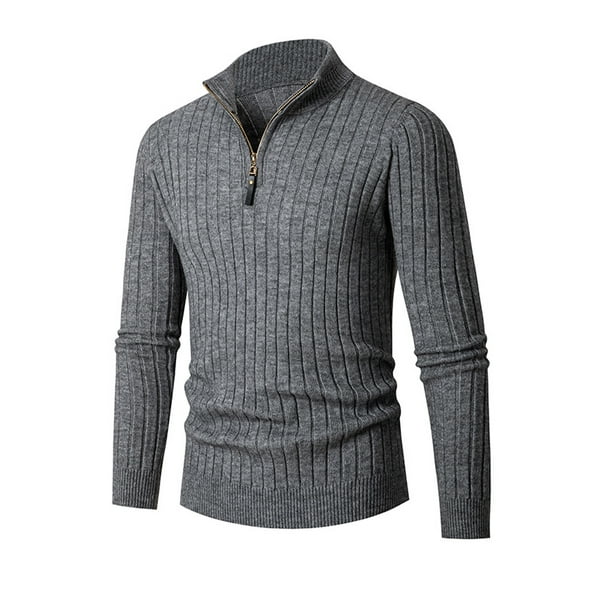 Mens Casual Button Mock Neck Pullover Sweaters Knitted Sweater Tops