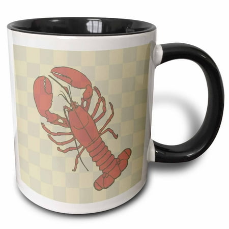 

3dRose Red Lobster Checkered Art - Beach Themed - Ocean Two Tone Black Mug 11oz