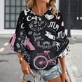 thumbnail image 3 of Paris Chalkboard Print Fabric Women's V-Neck Blouse With 3/4 Ruffled Bell Sleeves Casual Top Ladies Blouses, 3 of 7