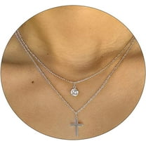 Silver layered necklaces for Women 18k Gold Cross Necklaces for Women Dainty Cross with Cubic Zurconia Pendant Choker Necklaces Double Chain Cross Jewelry Gift