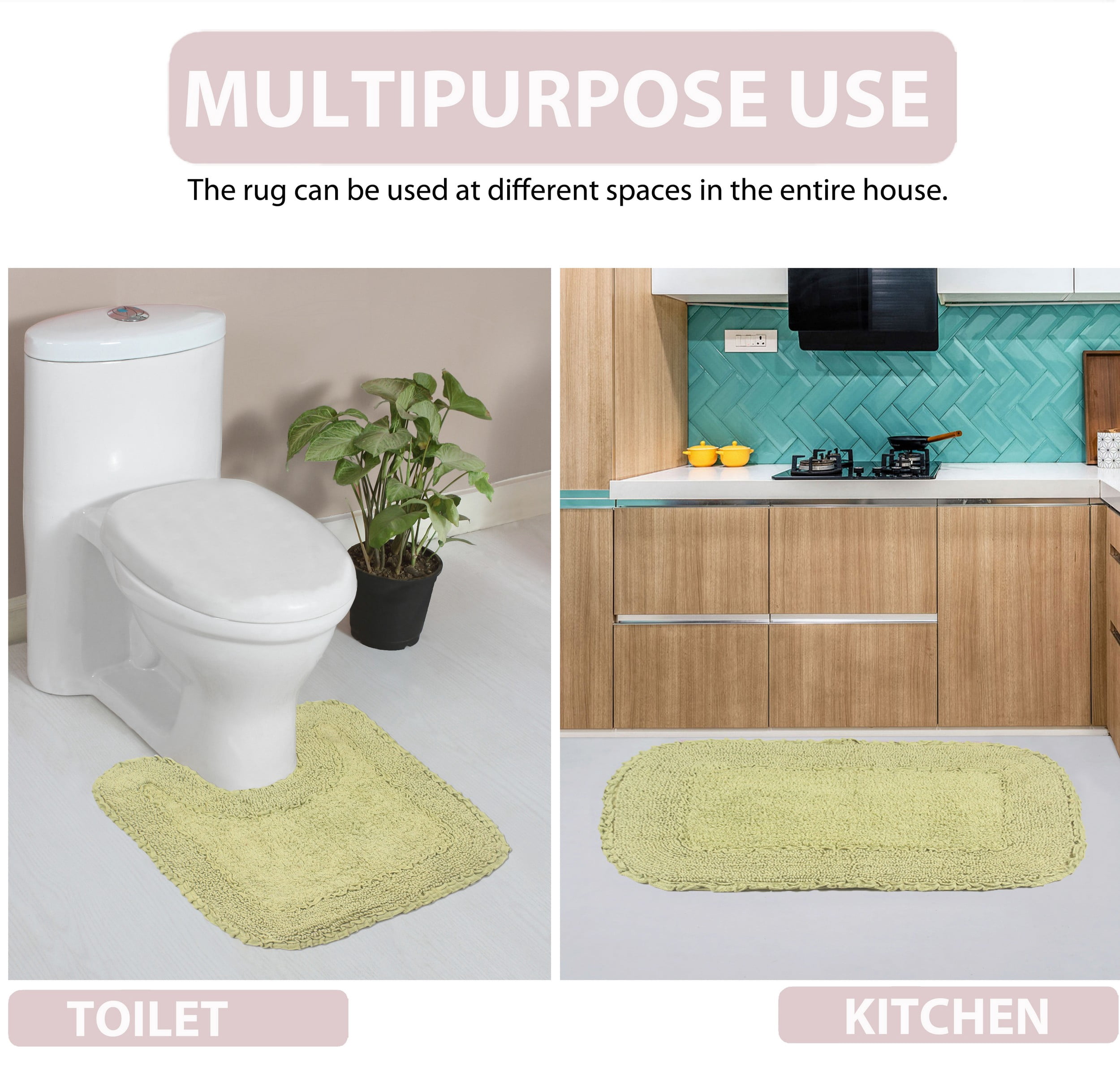 Home Weavers Radiant Collection Bathroom Rug 100% Cotton Bathroom Rugs Set, Washable Rug, Soft Cotton and Absorbent bath Rug, Kitchen Mat, Bath Rug, Bath Floor Mat Non Slip, 21"x54" Runner, Green