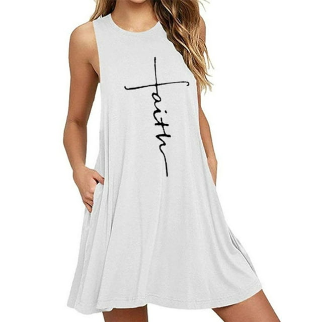 MAWCLOS Robe d'Été pour Femme T-shirt Courte Mini Robes Évasées Robe T-shirt Couleur Unie Tunique Bohème Blanc m