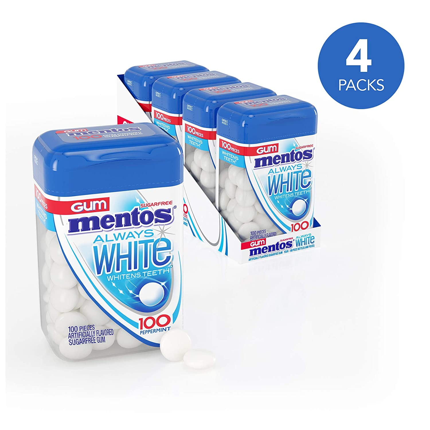Mentos Always White SugarFree Chewing Gum with Xylitol, Peppermint