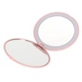 thumbnail image 5 of Espejo de maquillaje LED de 3,5 pulgadas, portátil, aumento de 1X y 2X, 6500 K, plegable, de mano, de doble cara, con luz para viajes, color rosa, 5 of 5