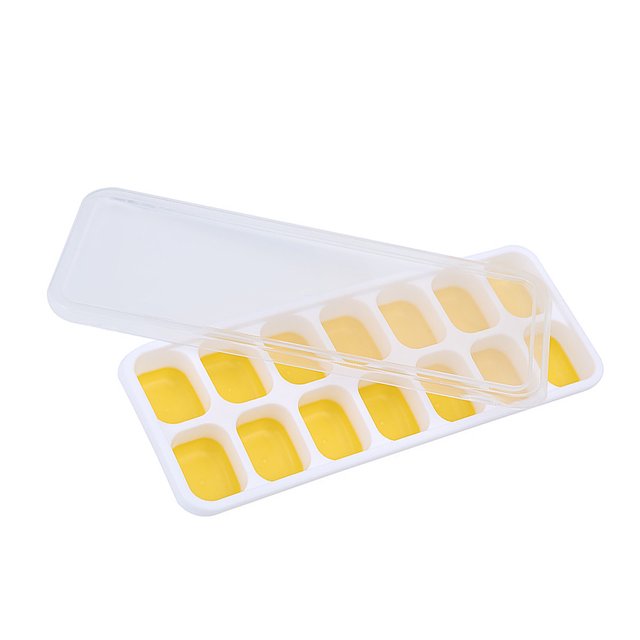 Inteprter Molde de silicona para cubitos de hielo con tapa, 14 rejillas, bandeja para bolas de hielo DIY, helado, bebidas frías, whisky, cócteles, Barra de herramientas amarillo Inteprter HA004890-04