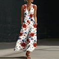 thumbnail image 2 of VBVC Women's Floral V-Neck Sleeveless Maxi Dress,Button Detail Loose Flowy Dress For Women,Ladies' Casual Patriotic Summer Sundress with Pockets,Multicolor,S-3XL, 2 of 8