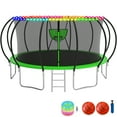 thumbnail image 1 of KOFUN Trampoline with Basketball Hoop & Light, 1500lbs 10FT 12FT 14FT 16FT Trampoline for Adults and Kids, No Gap Design Backyard Trampoline with Enclosure Net, Ladder, Green, 1 of 9