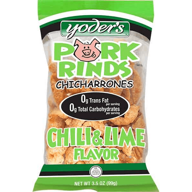 Yoder's Chili Lime Pork Rinds (Chicharrones), 4Pack 3.5 oz. Bags