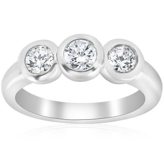 Pompeii 3/4ct Bezel Past Present Future Diamond 3 Stone Engagement Ring White Gold 14 kt