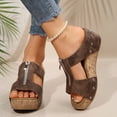 thumbnail image 6 of IUJSOY Womens Front Zipper Wedge Sandals Comfortable Footbed Cork Platform Slides Dressy Sandals, 6 of 9