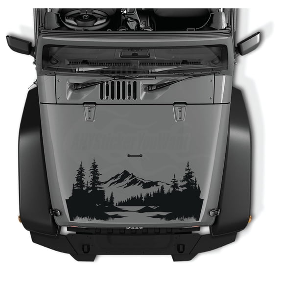 AnyStickerYouWant - Full Hood Serene Mountain Lakeside Stream Vinyl Decal Sticker, 22" Tall Waterproof Vinyl Hood Decal/Car Window Stickers - Fits on & Compatible with Jeep Wrangler & Jeep Gladiator