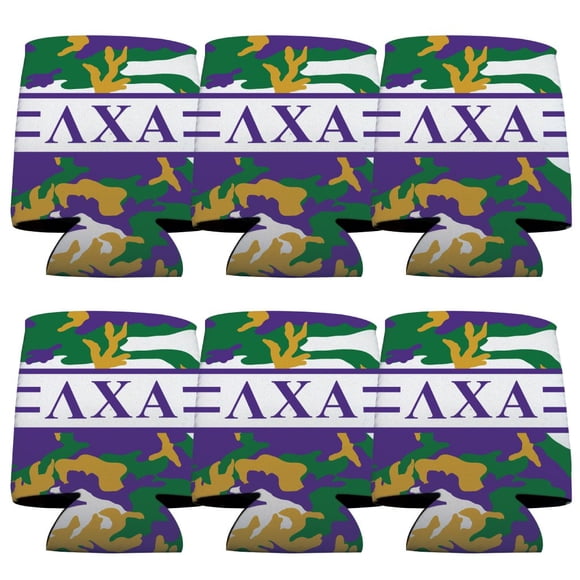 VictoryStore Can and Beverage Coolers - Lambda Chi Alpha, Army Camo Pattern, Set of 6