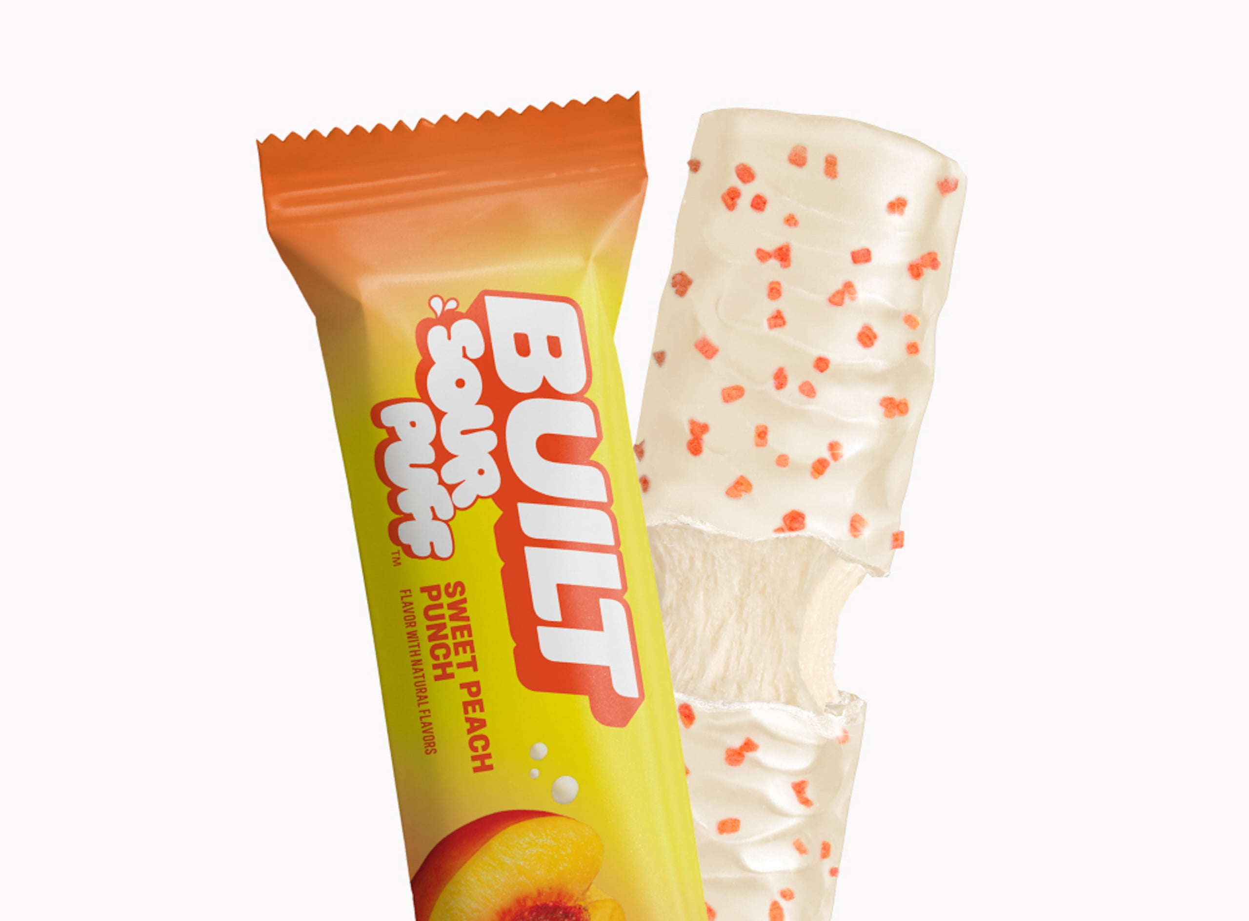BUILT Bar Sour Puff Protein Bars, Sweet Peach Punch, Gluten Free, Sour Candy Snacks - 12ct